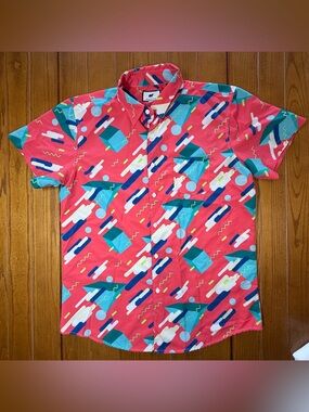 Maison Noir Retro 90s Geometric Print Button-Up Shirt – Men’s XL